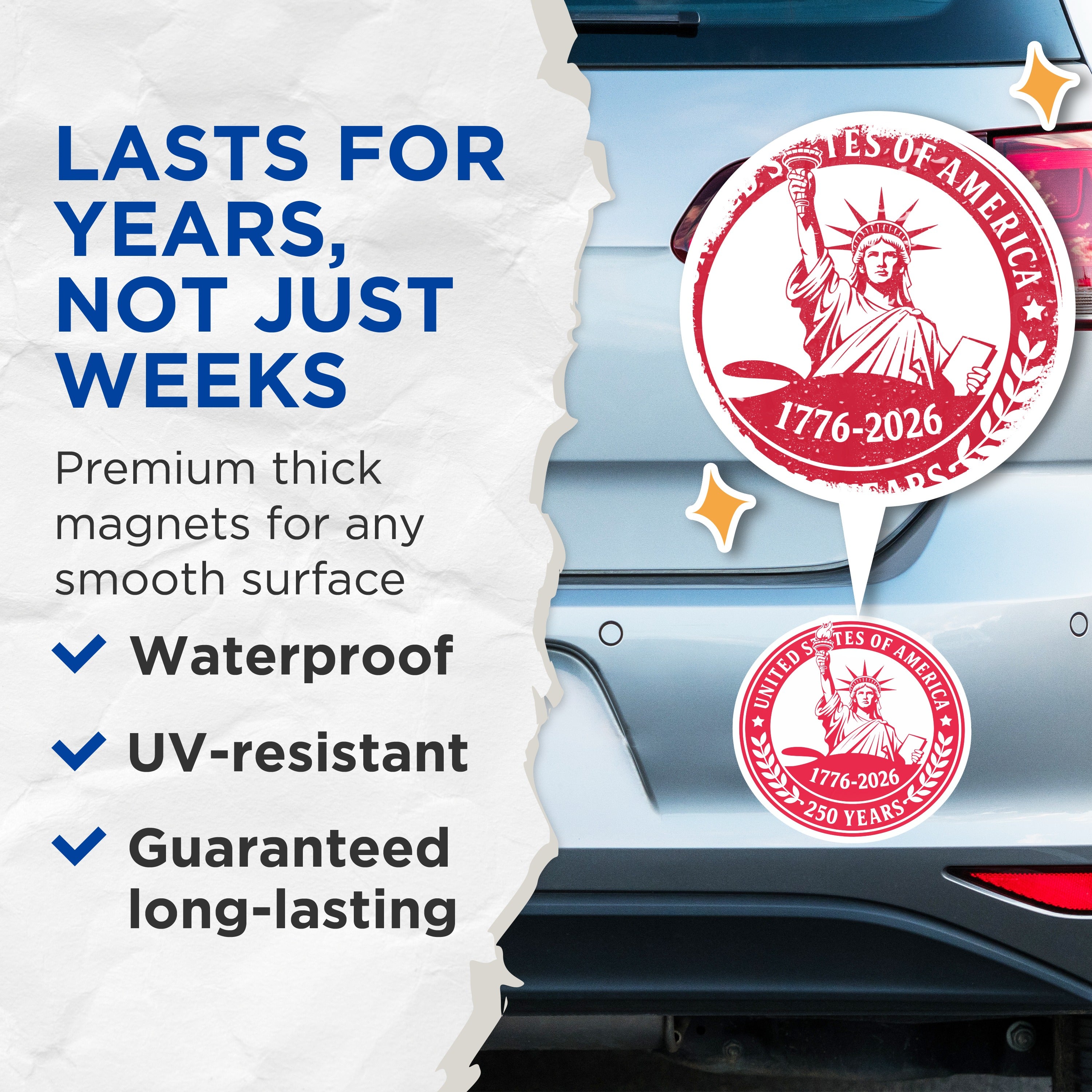 (2 Pack) USA 250th Anniversary Magnets - Statue of Liberty Decor - American History Souvenirs - 5 Inches On Longest Side - Thick Durable Magnet - Made in USA - MAG38643