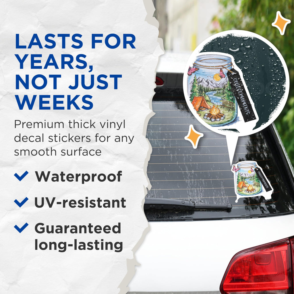 (2 Pack) Collect Moments Stickers - Camping Adventure Stickers - Nature Scene Stickers - Outdoor Fun Stickers - 5" On Longest Side - Sticks to Smooth Flat Surfaces - Made in USA - BMCS4058