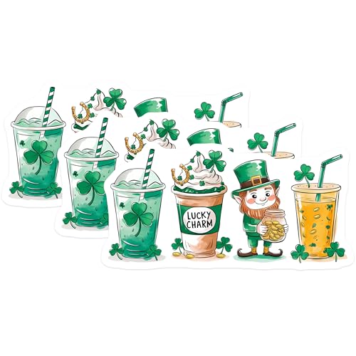 (3 Pack) St Patrick Decals - Clover Stickers - Leprechaun Decal - 3 Inches On Longest Side - Easy Peel & Apply - Made in USA - 3MCS7174