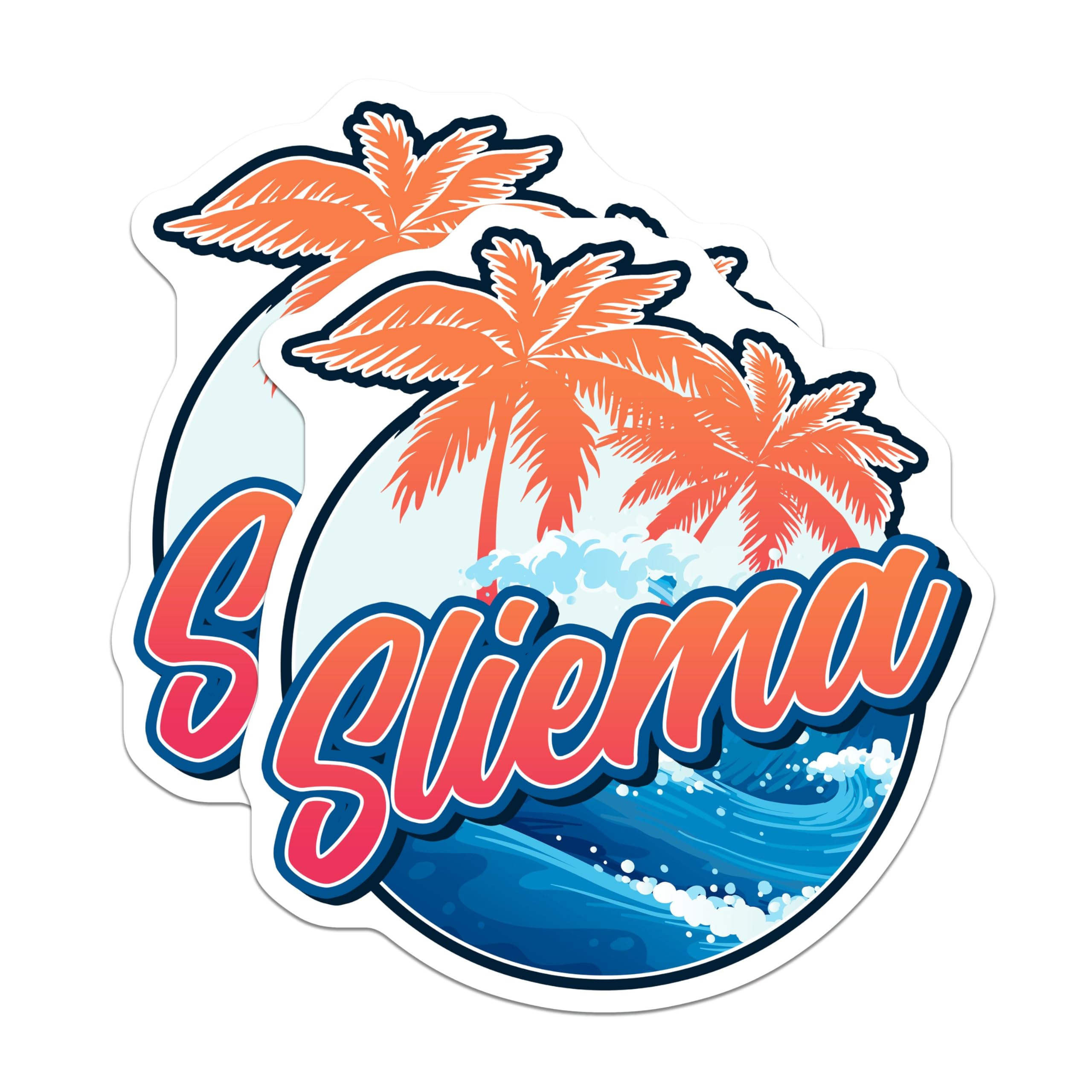 (2 Pack) Sliema Malta Magnets - Palm Trees - Tropical Island Souvenir - 5" On Longest Side - Premium Magnet - for Cars, Refrigerators, Toolboxes, Lockers - Made in USA - MAG18937