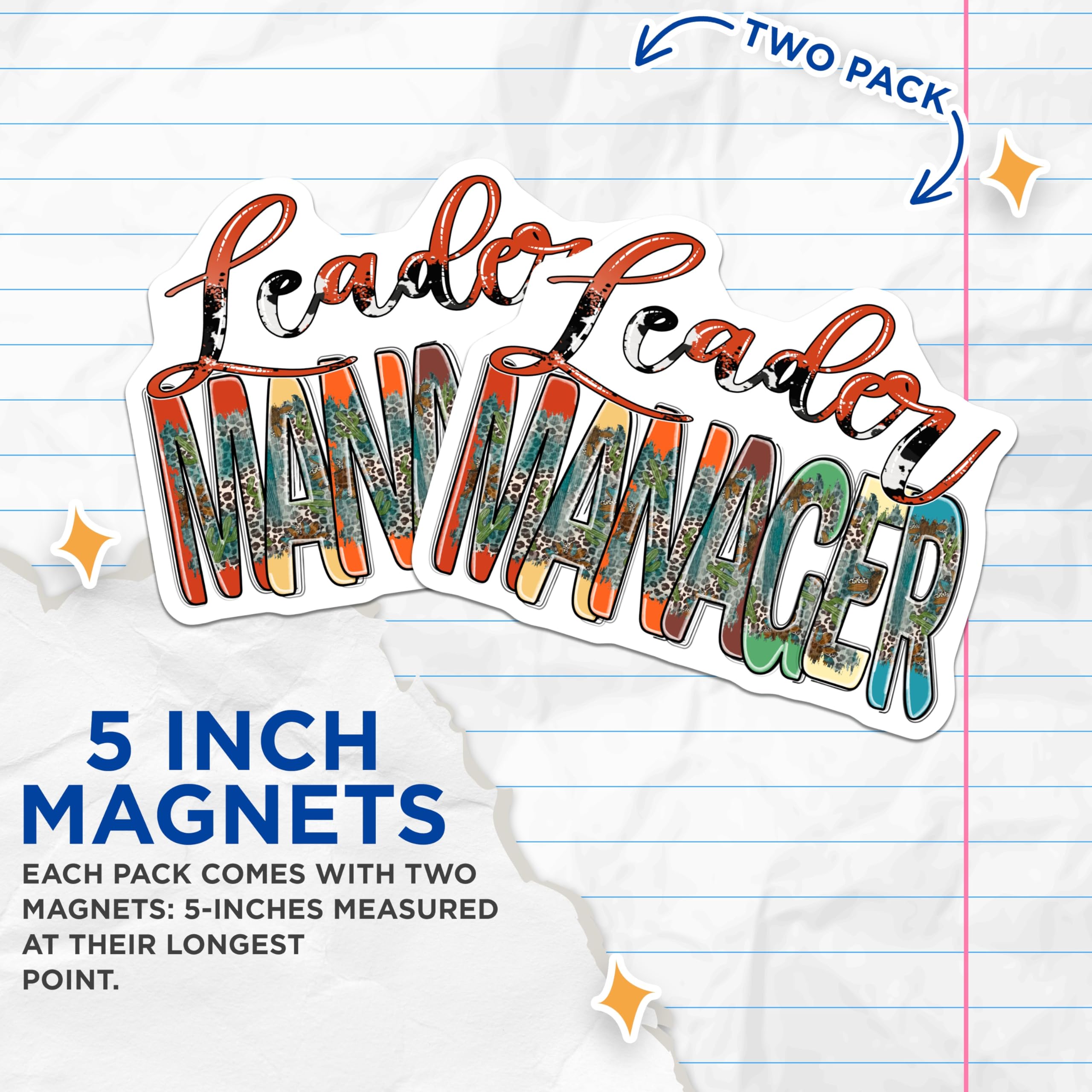 (2 Pack) Leader Manager Magnets - Western Boho Decor - Office Inspiration - Cowhide Cacti Sunflowers - Boss Babe Accessories - 5 Inches On Longest Side - Thick Durable Magnet - Made in USA - MAG19443