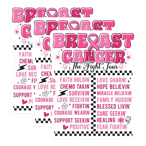 (3 Pack) Breast Cancer Decals - Awareness Ribbon Decal - Survivor Decals - 3 Inches On Longest Side - Easy Peel & Apply - Made in USA - 3MCS4589