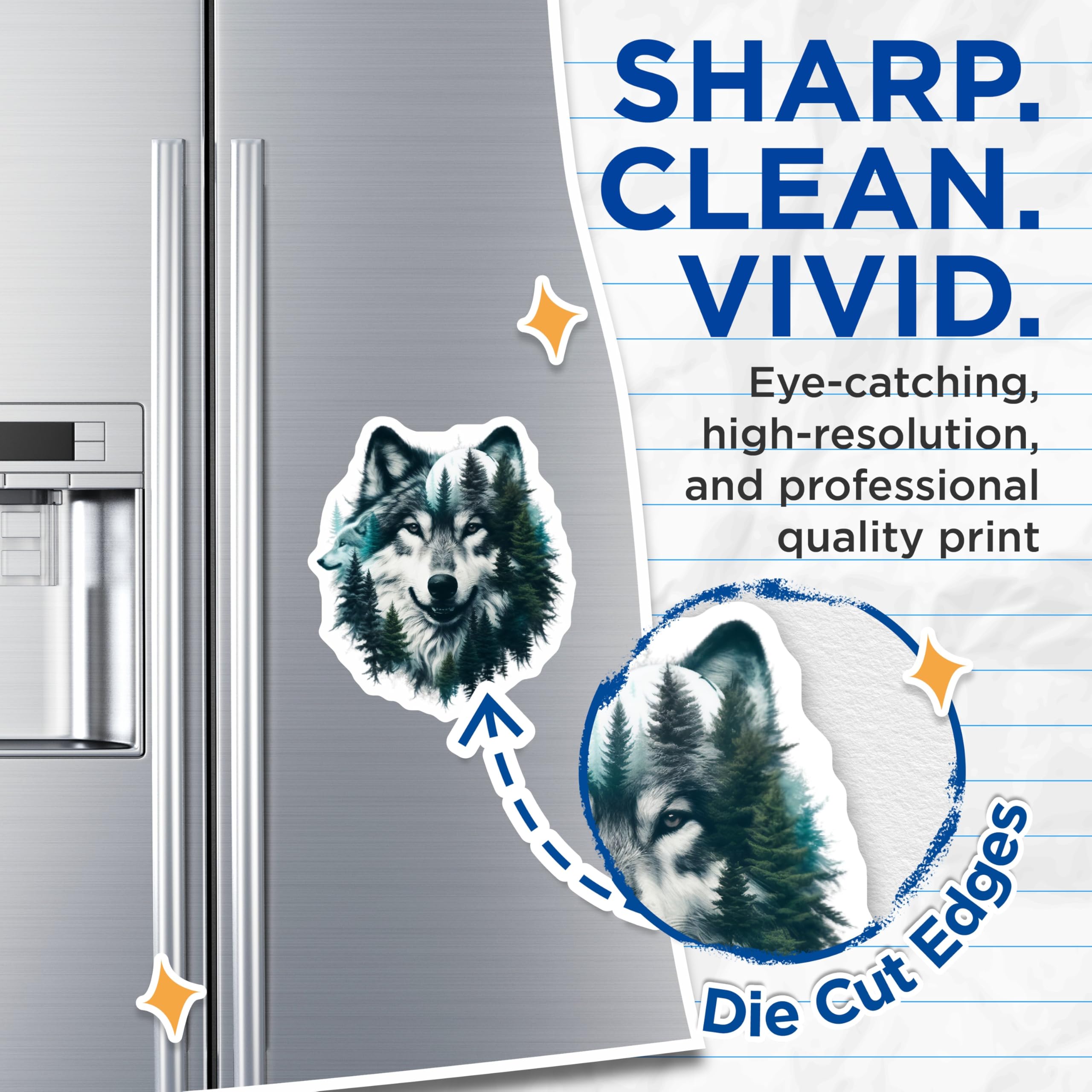 (2 Pack) Wolf Magnets - Forest Animal Decor - Nature Home Decorations - 5" On Longest Side - Premium Magnet - for Cars, Refrigerators, Toolboxes, Lockers - Made in USA - MAG15579