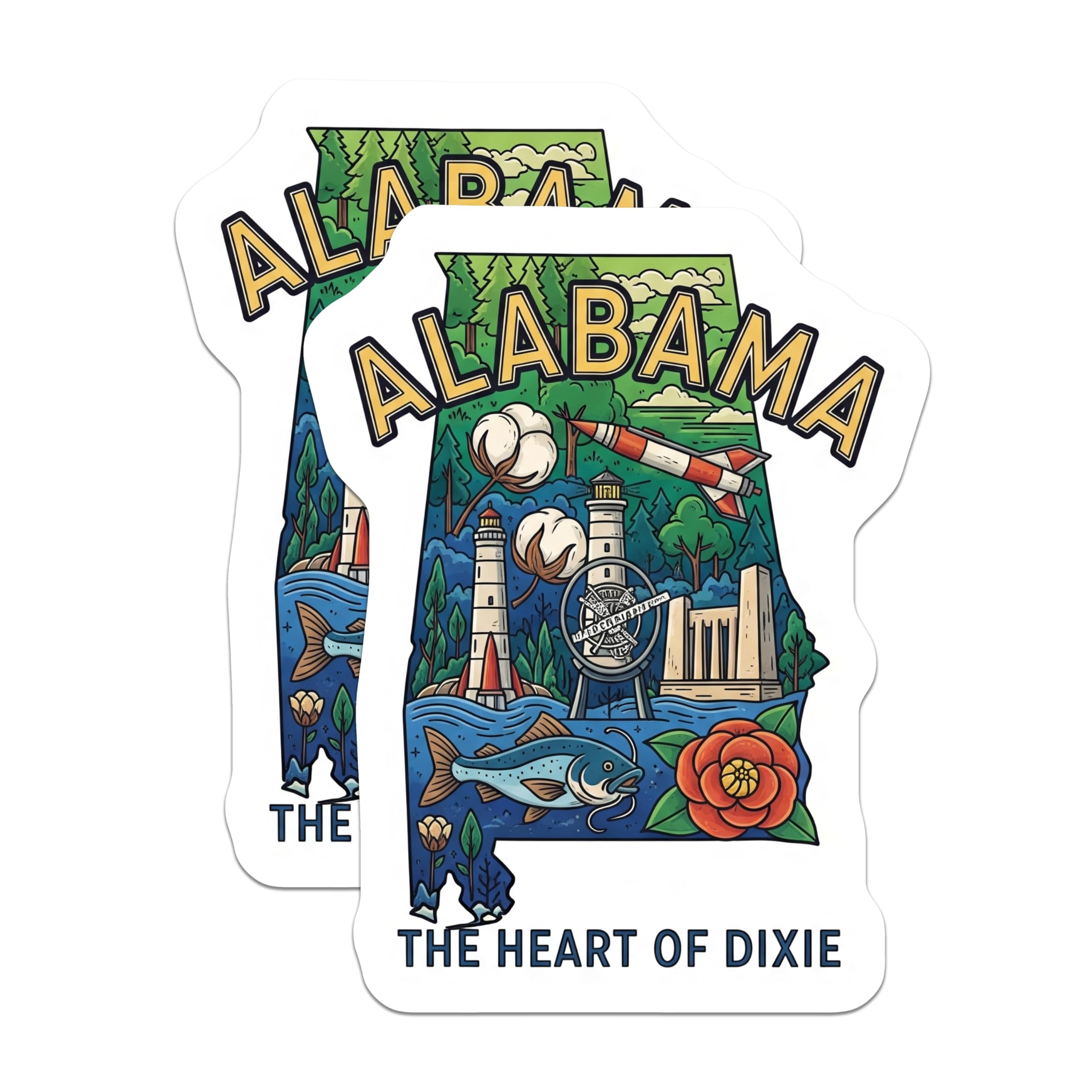 (2 Pack) Alabama State Magnets - Heart of Dixie - Landmark Travel Souvenir - 5" On Longest Side - Premium Magnet - for Cars, Refrigerators, Toolboxes, Lockers - Made in USA - MAG18240