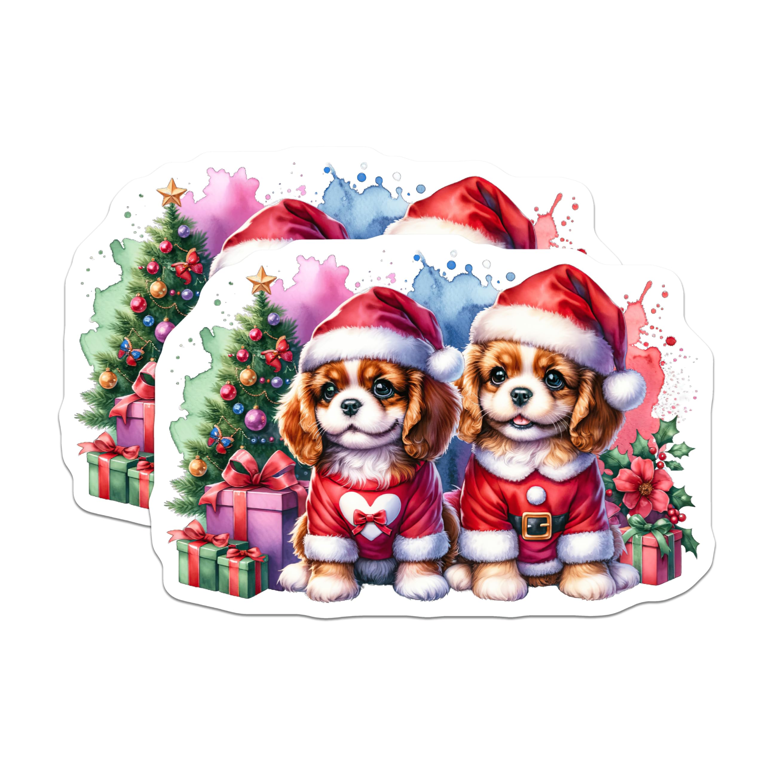 (2 Pack) Christmas Puppies Magnets - Santa Dog Decor - Holiday Refrigerator Magnets - 5 Inches On Longest Side - Thick Durable Magnet - Made in USA - MAG27072