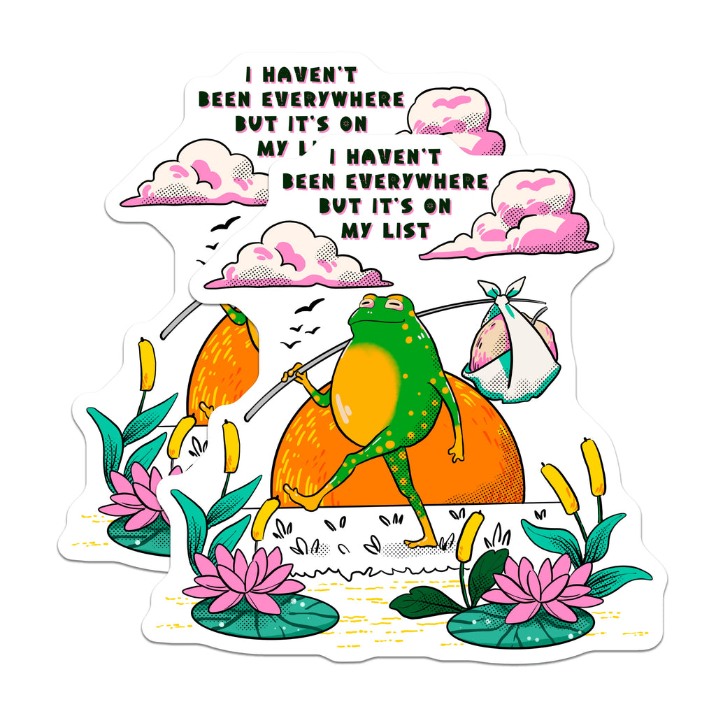 (2 Pack) Cute Frog Magnets - Wanderlust Adventure Quote - Traveler Aesthetic Fridge Decor - Explorer Journey Saying - 5 Inches On Longest Side - Thick Durable Magnet - Made in USA - MAG38522