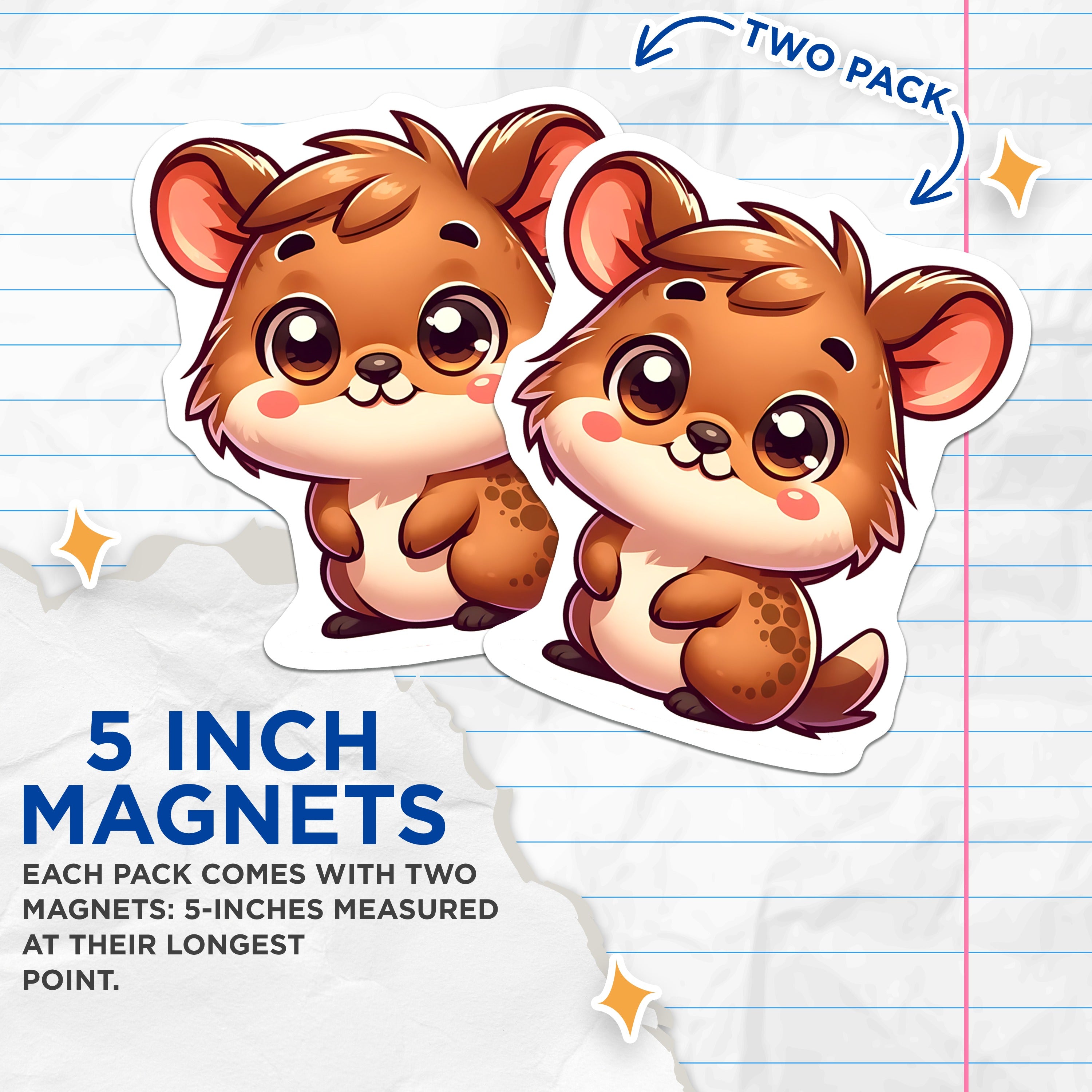 (2 Pack) Adorable Hamster Magnets - Kawaii Cute Animal Decor - Rodent Lover Fridge Accessory - 5 Inches On Longest Side - Thick Durable Magnet - Made in USA - MAG36635