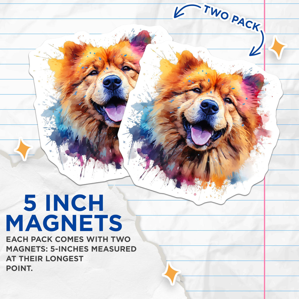 (2 Pack) Watercolor Chow Chow Dog Magnets - Happy Smiling Pet Art - Refrigerator Locker Accent Piece - 5 Inches On Longest Side - Thick Durable Magnet - Made in USA - MAG27643