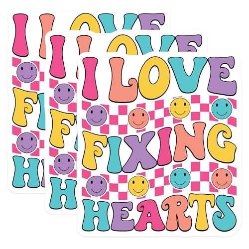 (3 Pack) I Love Fixing Hearts Decals - Retro Smiley - Heart Healer Decal - 3 Inches On Longest Side - Easy Peel & Apply - Made in USA - 3MCS7891