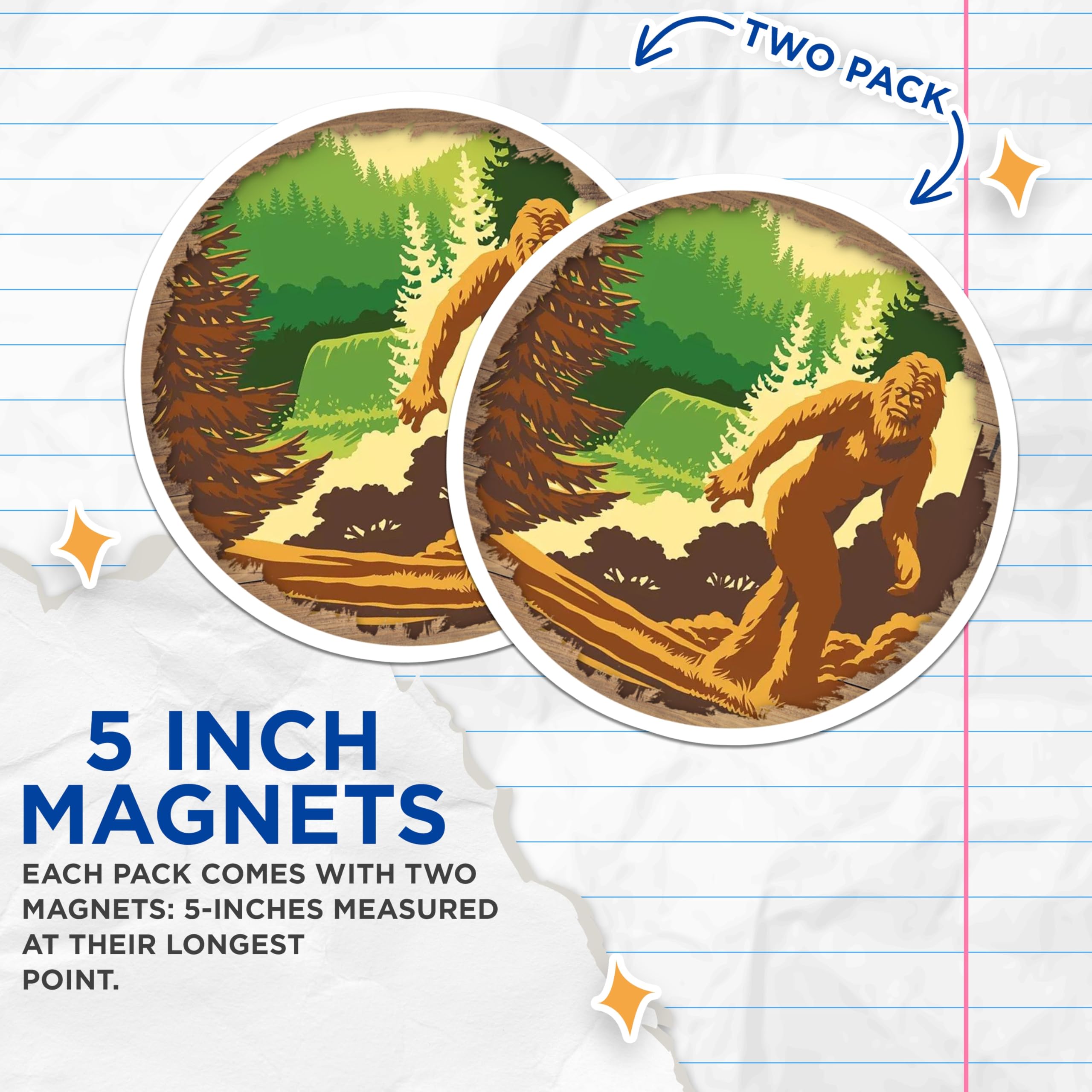 (2 Pack) Bigfoot Magnets - Sasquatch Forest Decor - Cryptid Lover - Pacific Northwest Adventure - 5 Inches On Longest Side - Thick Durable Magnet - Made in USA - MAG29718