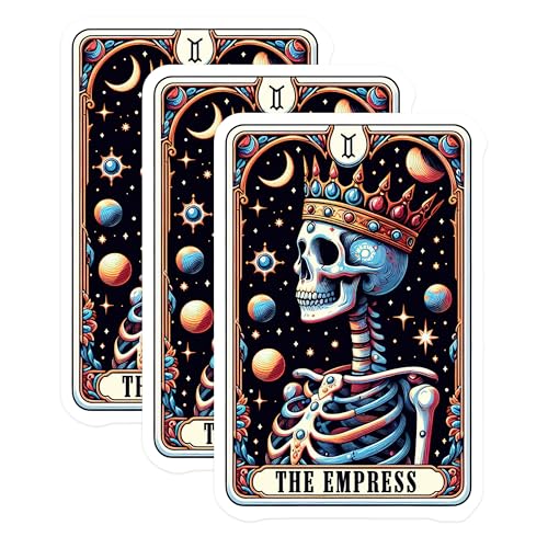 (3 Pack) The Empress Tarot Card Decals - Skeleton Empress Decals - Mystical Astrology Stickers - 3 Inches On Longest Side - Easy Peel & Apply - Made in USA - 3MCS4171
