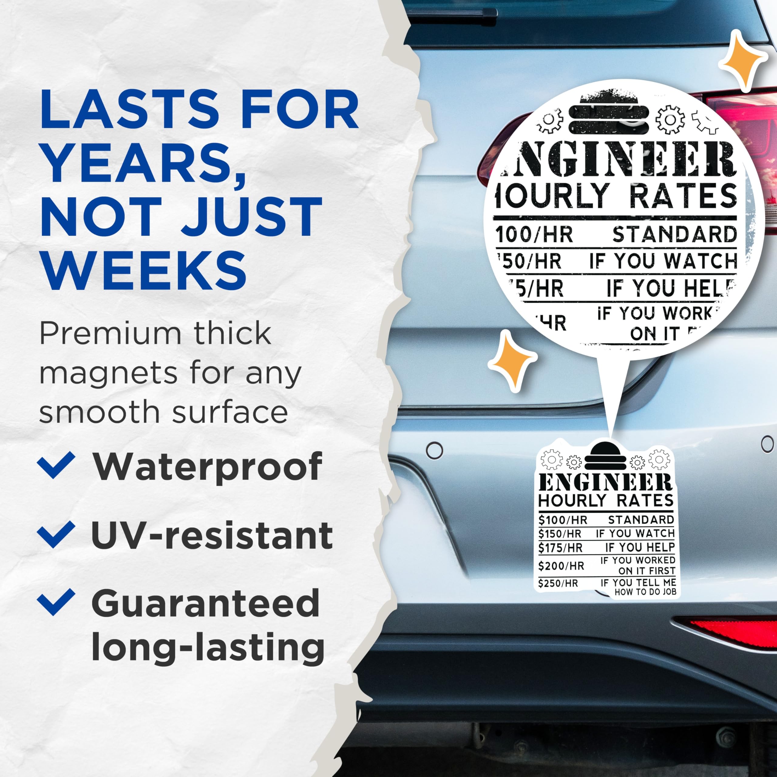 (2 Pack) Engineer Hourly Rates Magnets - Funny STEM Gift - Engineering Humor Decor - 5 Inches On Longest Side - Thick Durable Magnet - Made in USA - MAG20944