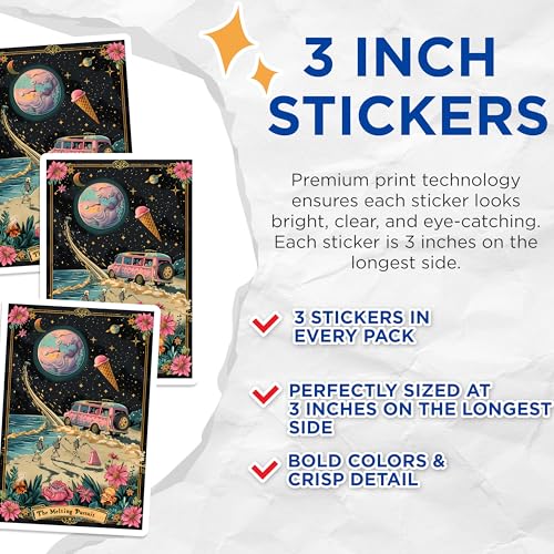 (3 Pack) Melting Pursuit Decals - Skeleton Beach Van - Ice Cream Laptop Decal - 3 Inches On Longest Side - Easy Peel & Apply - Made in USA - 3MCS0006