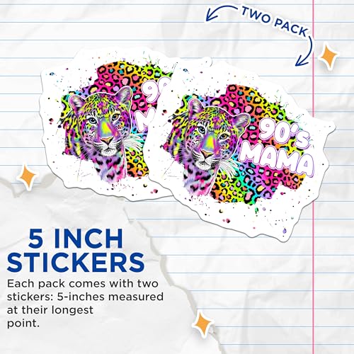 (2 Pack) 90's Mama Stickers - Neon Leopard - Retro Animal Print Decal - 5" On Longest Side - Sticks to Smooth Flat Surfaces - Made in USA - BMCS7717