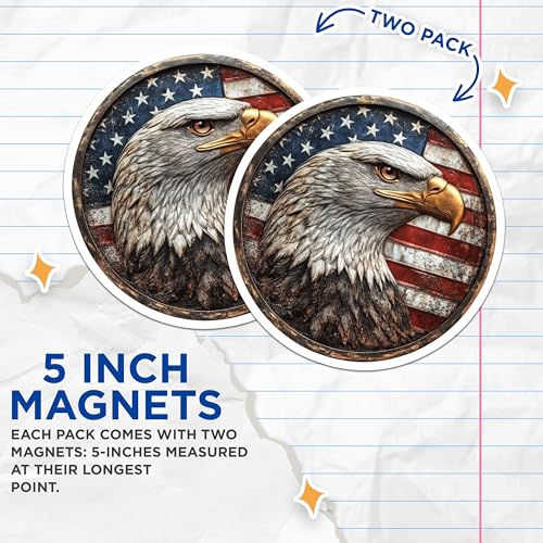 (2 Pack) Patriotic Decor Magnet - USA Flag Emblem - 5" On Longest Side - Sticks to Smooth Flat Surfaces - Made in USA - MAG10037