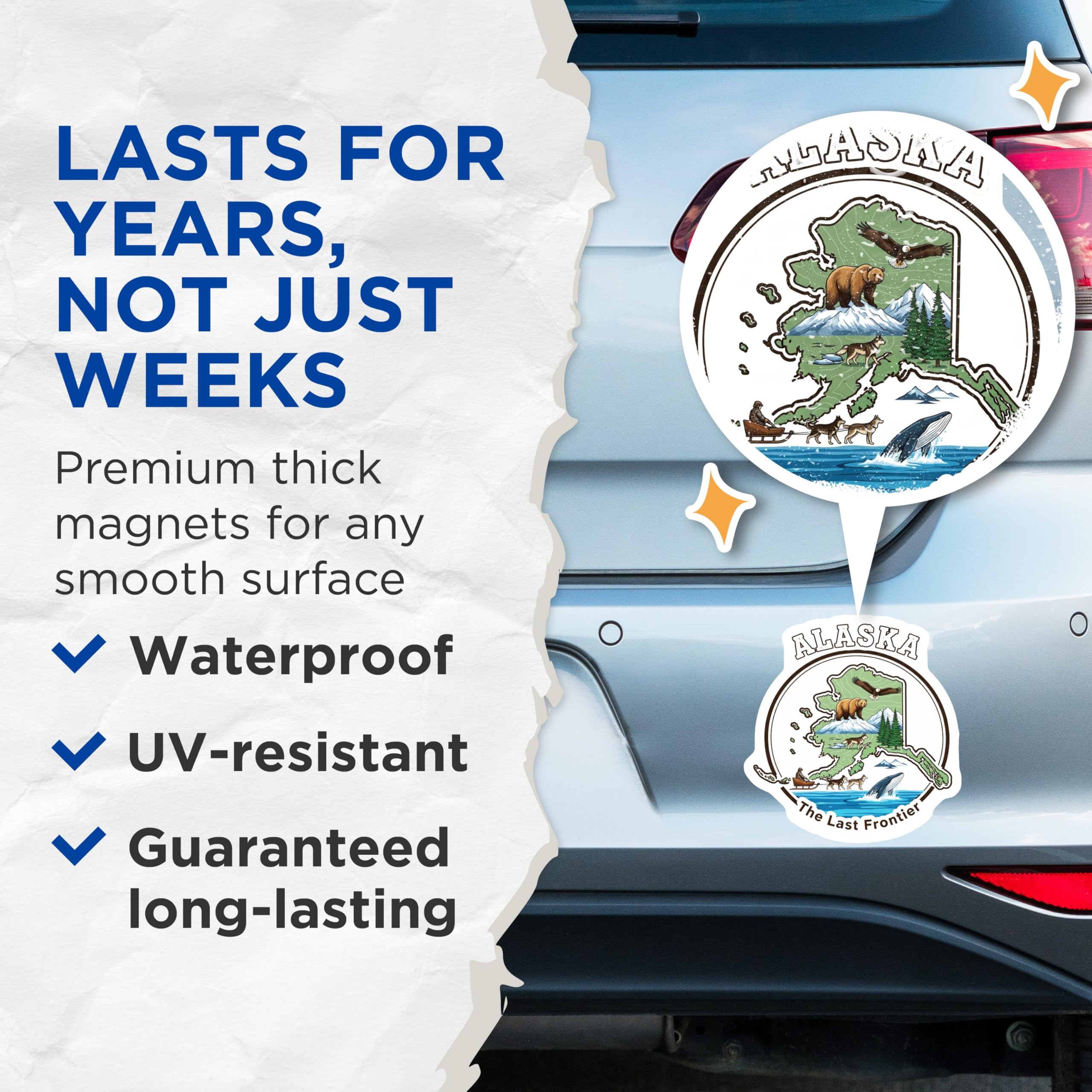 (2 Pack) Alaska Magnets - Last Frontier Decor - Alaskan Art Refrigerator Magnets - 5" On Longest Side - Premium Magnet - for Cars, Refrigerators, Toolboxes, Lockers - Made in USA - MAG14401