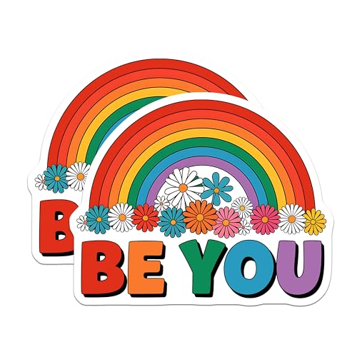 (2 Pack) Be You Stickers - Rainbow Flower Decal - Motivational Quote Stickers - Colorful Inspirational Stickers - 5" On Longest Side - Sticks to Smooth Flat Surfaces - Made in USA - BMCS3898