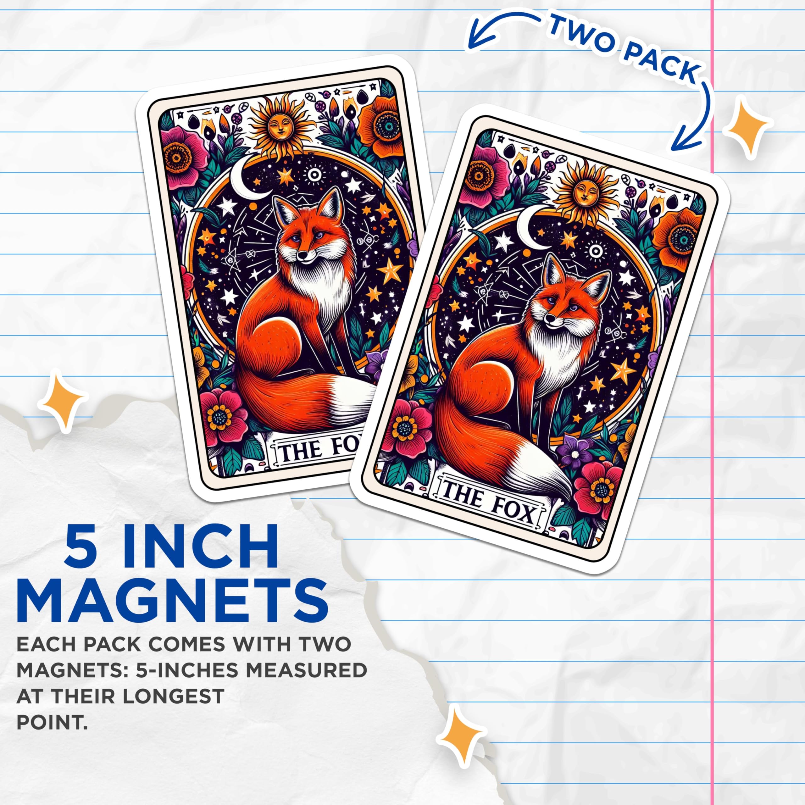(2 Pack) Fox Art Magnets - Cosmic Animal - Astrology Design Magnets - 5" On Longest Side - for Cars, Fridges, Toolboxes - Made in USA - MAG4458