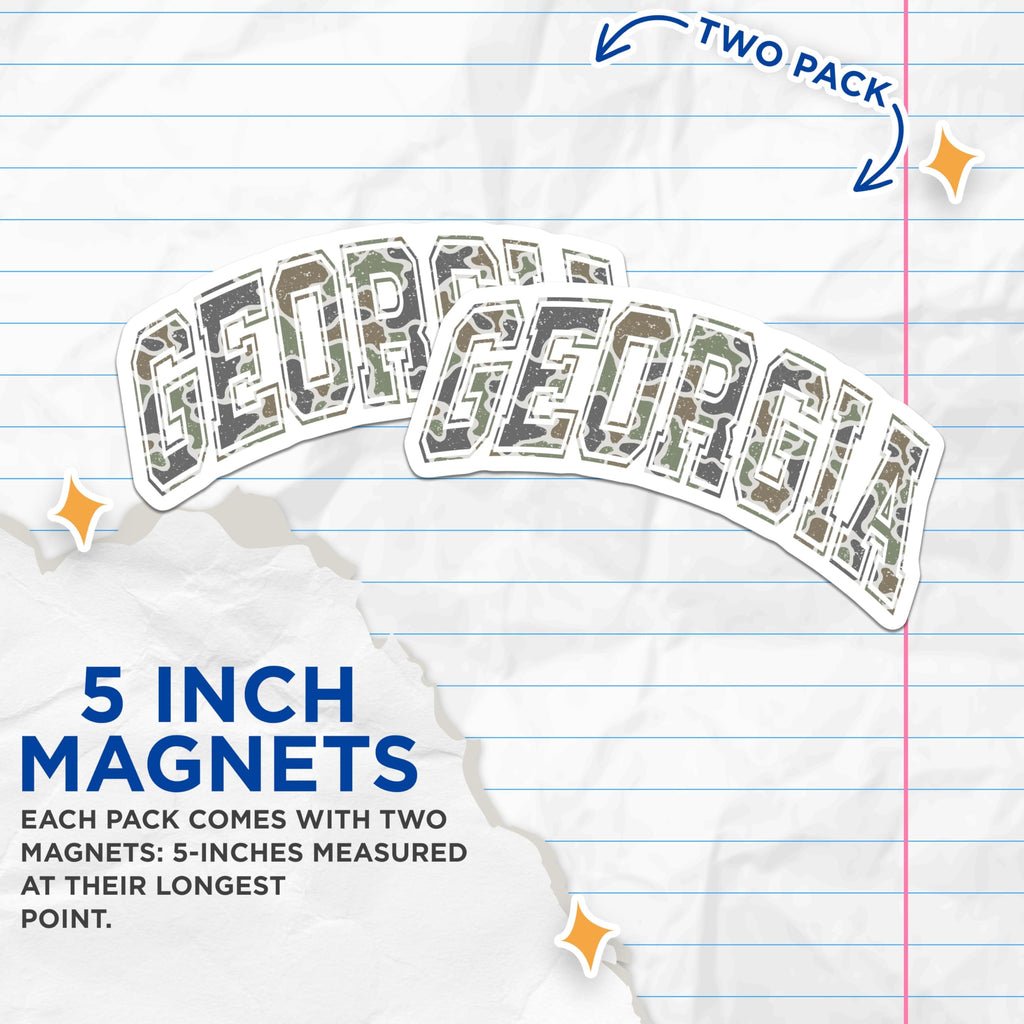 (2 Pack) Georgia Camo Magnets - University State Pride - Bulldogs Decor - 5" On Longest Side - Premium Magnet - for Cars, Refrigerators, Toolboxes, Lockers - Made in USA - MAG18638