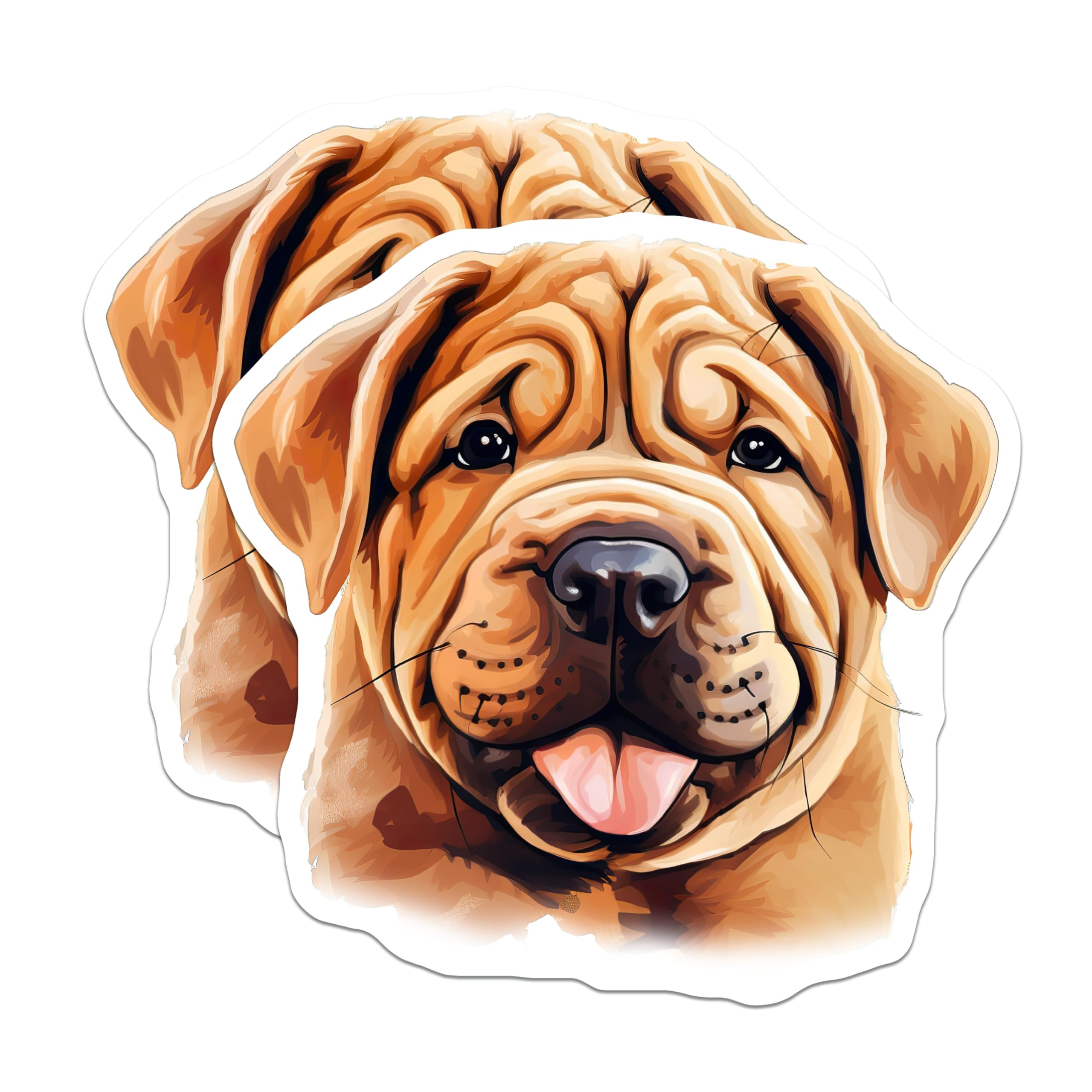 (2 Pack) Shar Pei Dog Magnets - Adorable Wrinkled Puppy Art - Dog Lover Kitchen Decor - Pet Parent Refrigerator Accent - 5 Inches On Longest Side - Thick Durable Magnet - Made in USA - MAG26662