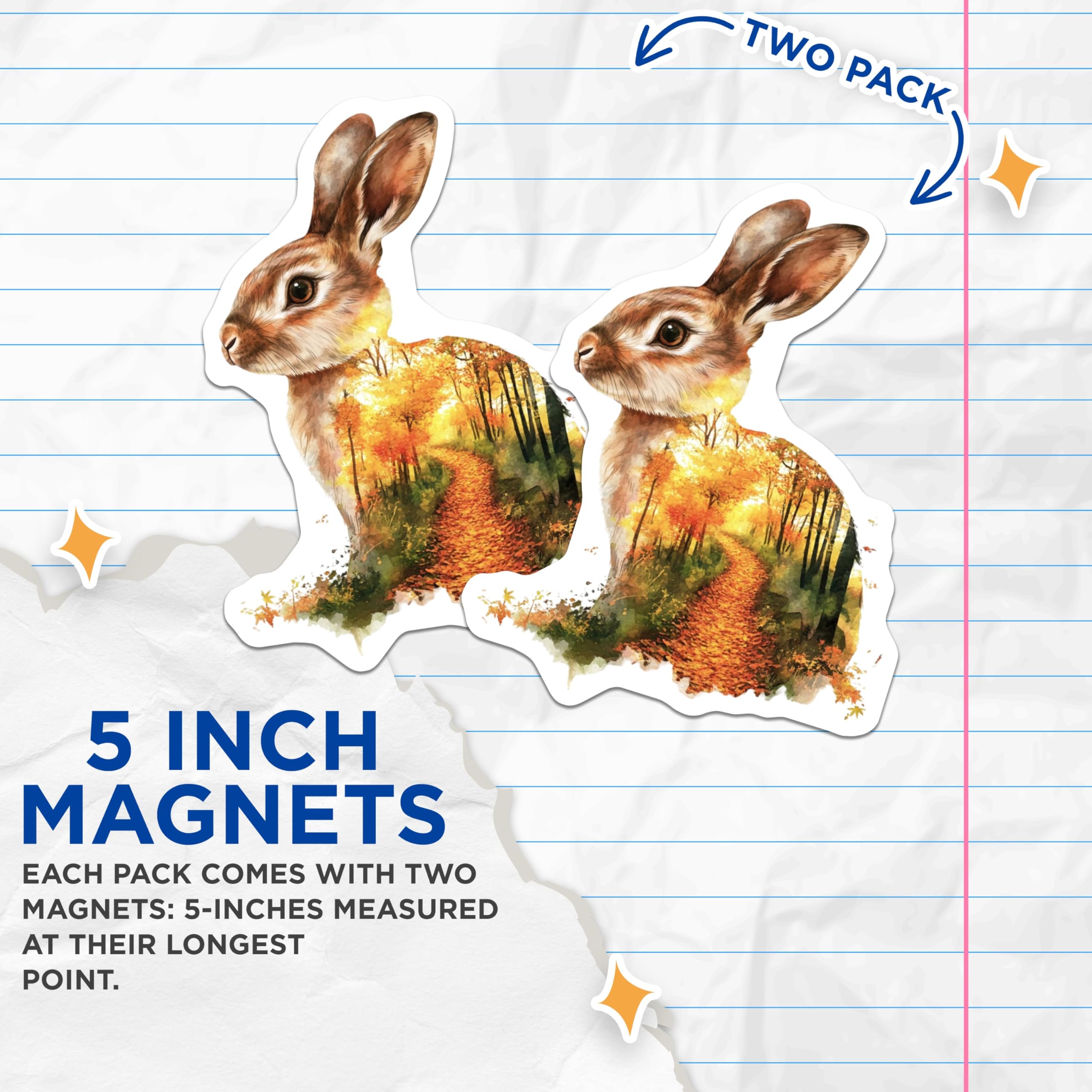 (2 Pack) Rabbit Magnets - Autumn Forest Animals - Cute Refrigerator Decor - 5" On Longest Side - Premium Magnet - for Cars, Refrigerators, Toolboxes, Lockers - Made in USA - MAG15973