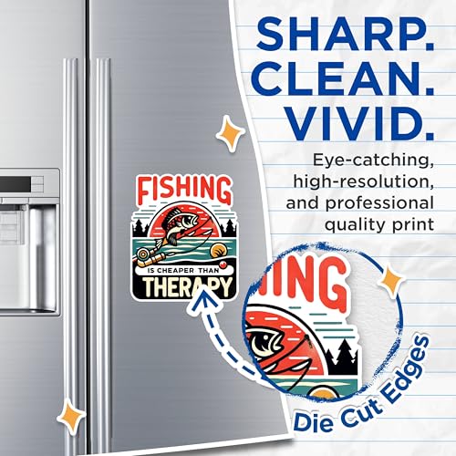 (2 Pack) Fishing is Cheaper Than Therapy Magnets - Funny Fishing Quote Magnets - Humorous Fish Art Magnets- 5" On Longest Side - for Fridges, Toolboxes, Cars - Made in USA - MAG2633