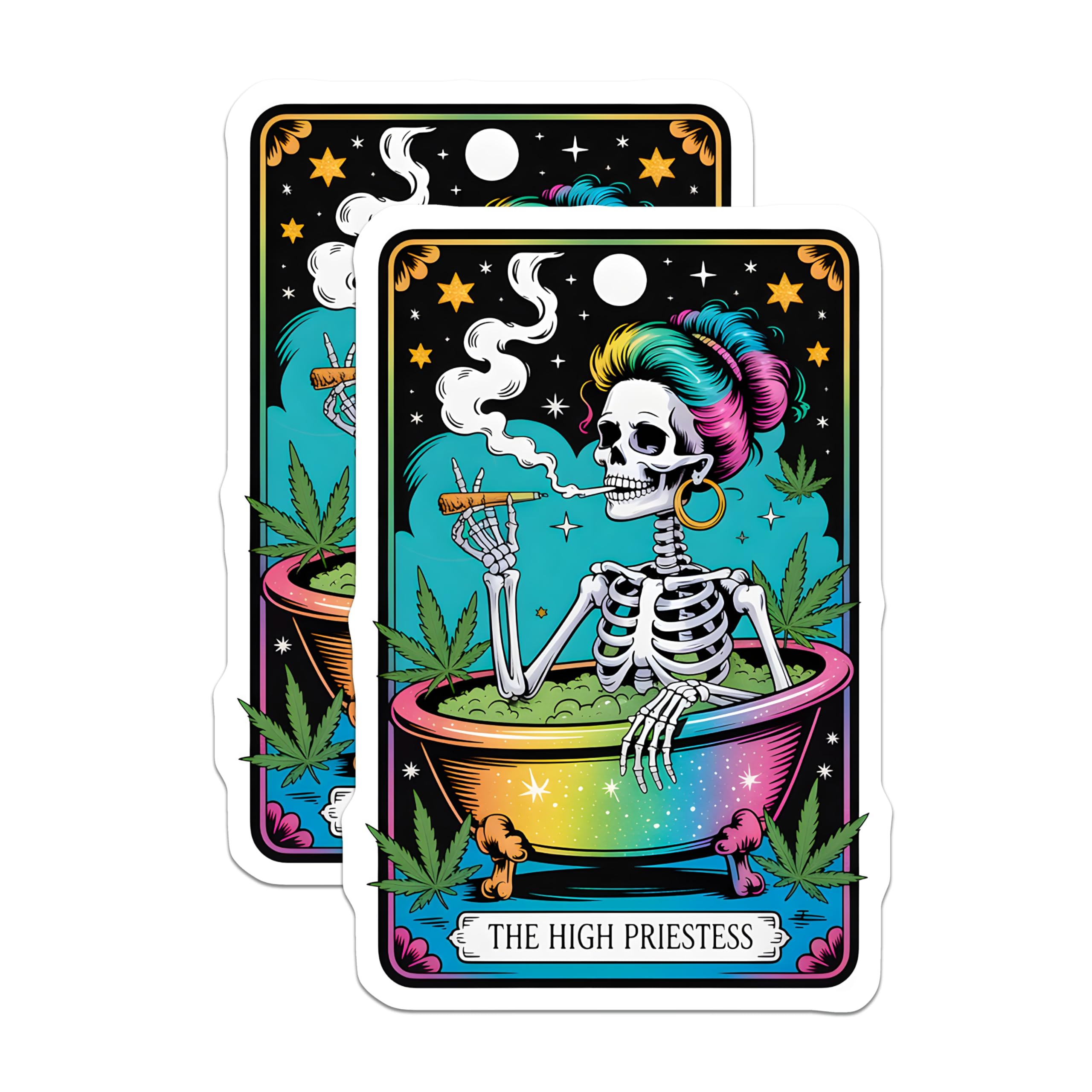 (2 Pack) High Priestess Magnets - Tarot Card Art - Weed Leaf Decor - 5" On Longest Side - Premium Magnet - for Cars, Refrigerators, Toolboxes, Lockers - Made in USA - MAG14707