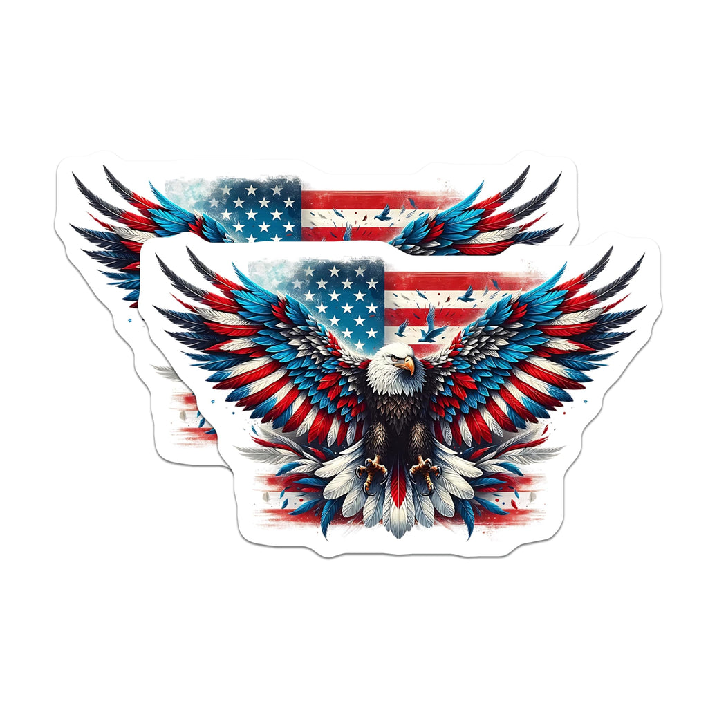 (2 Pack) Eagle American Flag Magnets - Patriotic Art - USA Fridge Decor - 5" On Longest Side - Premium Magnet - for Cars, Refrigerators, Toolboxes, Lockers - Made in USA - MAG14708