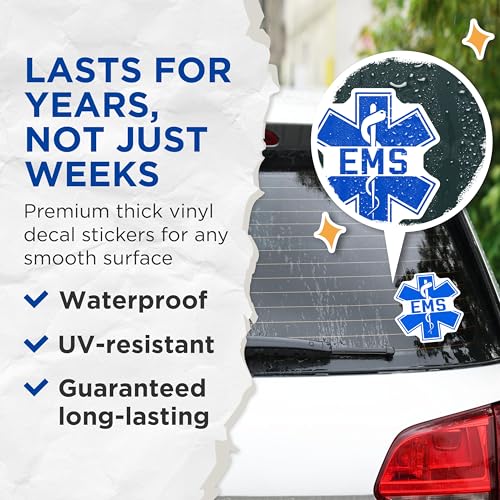 (2 Pack) EMS Star of Life Stickers - Emergency Medical Services Decal - Paramedic Vinyl Stickers - 5" On Longest Side - Sticks to Smooth Flat Surfaces - Made in USA - BMCS5151