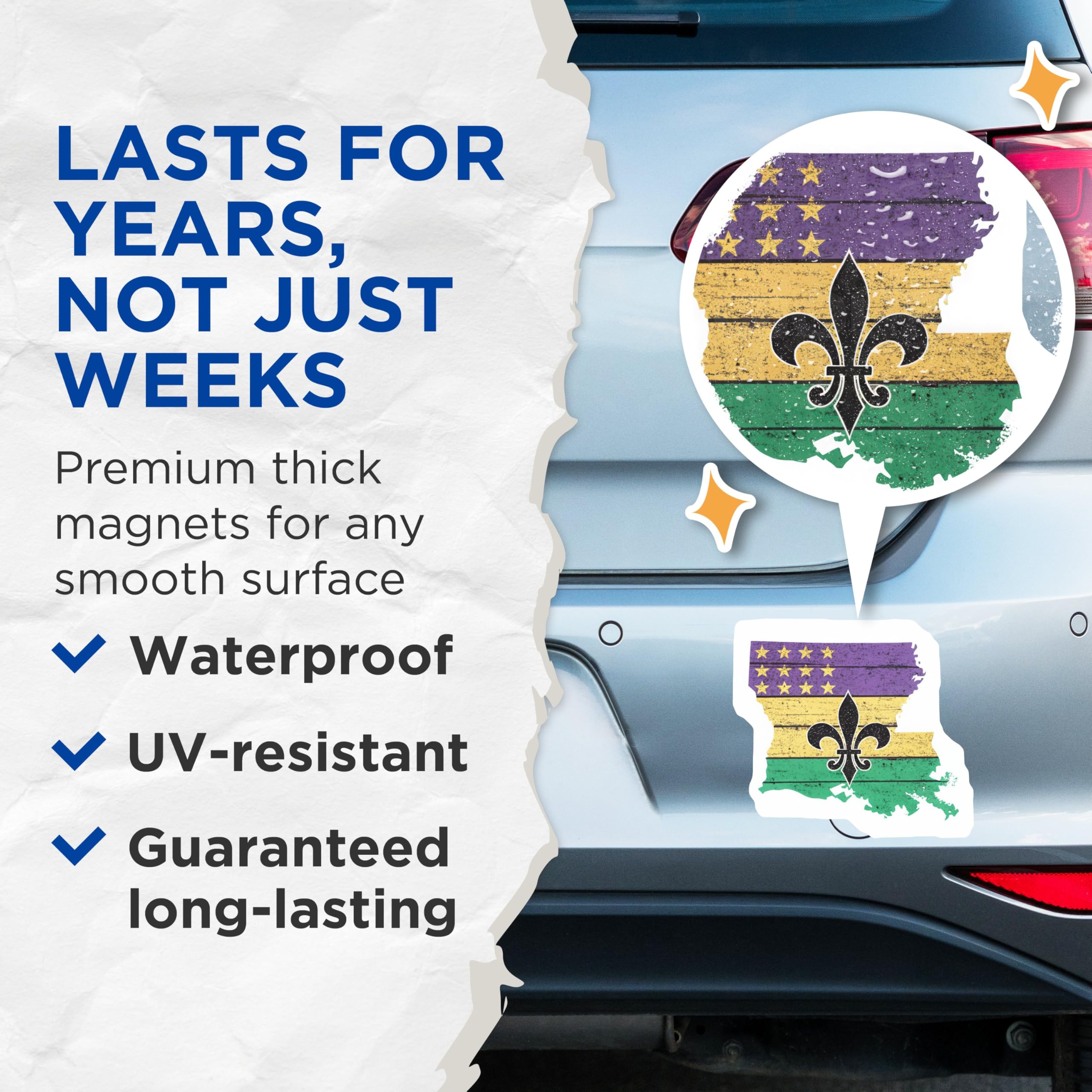 (2 Pack) Louisiana State Flag Magnets - Fleur De Lis Magnets - Mardi Gras Pride Magnets - Louisiana Home Decor - 5" On Longest Side - for Cars, Fridges, Toolboxes - Made in USA - MAG5646