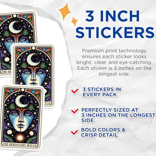 (3 Pack) Hereditary Witch Decals - Tarot Card Stickers - Laptop Decals - 3 Inches On Longest Side - Easy Peel & Apply - Made in USA - 3MCS4197