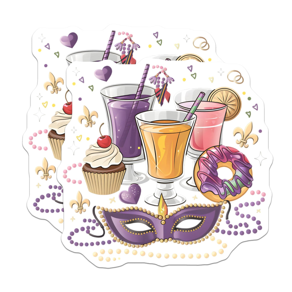 (2 Pack) Mardi Gras Magnets - Carnival Drinks - Masquerade Mask Decor - 5" On Longest Side - Premium Magnet - for Cars, Refrigerators, Toolboxes, Lockers - Made in USA - MAG14667