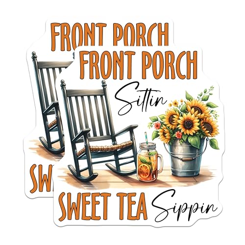 (2 Pack) Front Porch Sitters Stickers - Sweet Tea - Sunflower Decor - 5" On Longest Side - Sticks to Smooth Flat Surfaces - Made in USA - BMCS8299