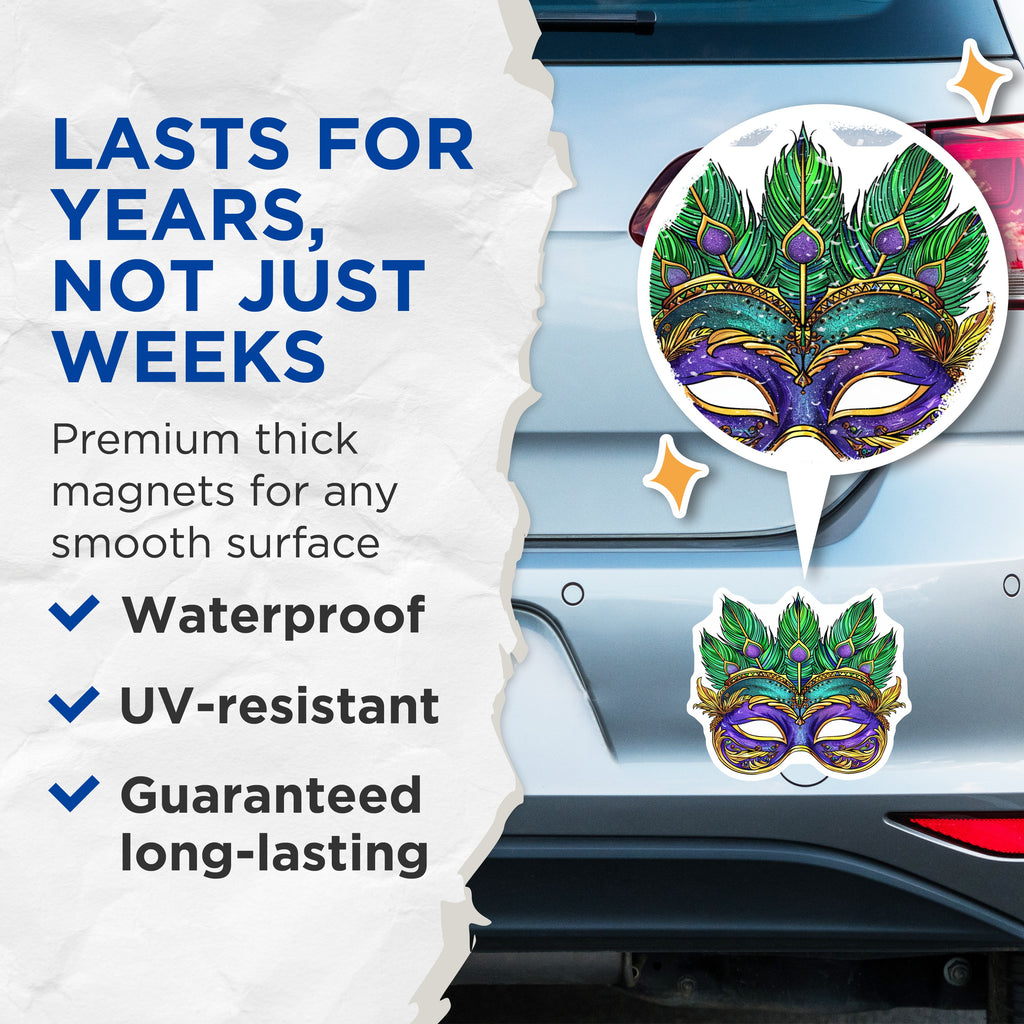 (2 Pack) Mardi Gras Mask Magnets - Masquerade Party Decor - Carnival Festival Art - New Orleans Fridge Accent - Celebration Souvenir - 5" - Thick Durable Magnet - Made in USA - MAG39023