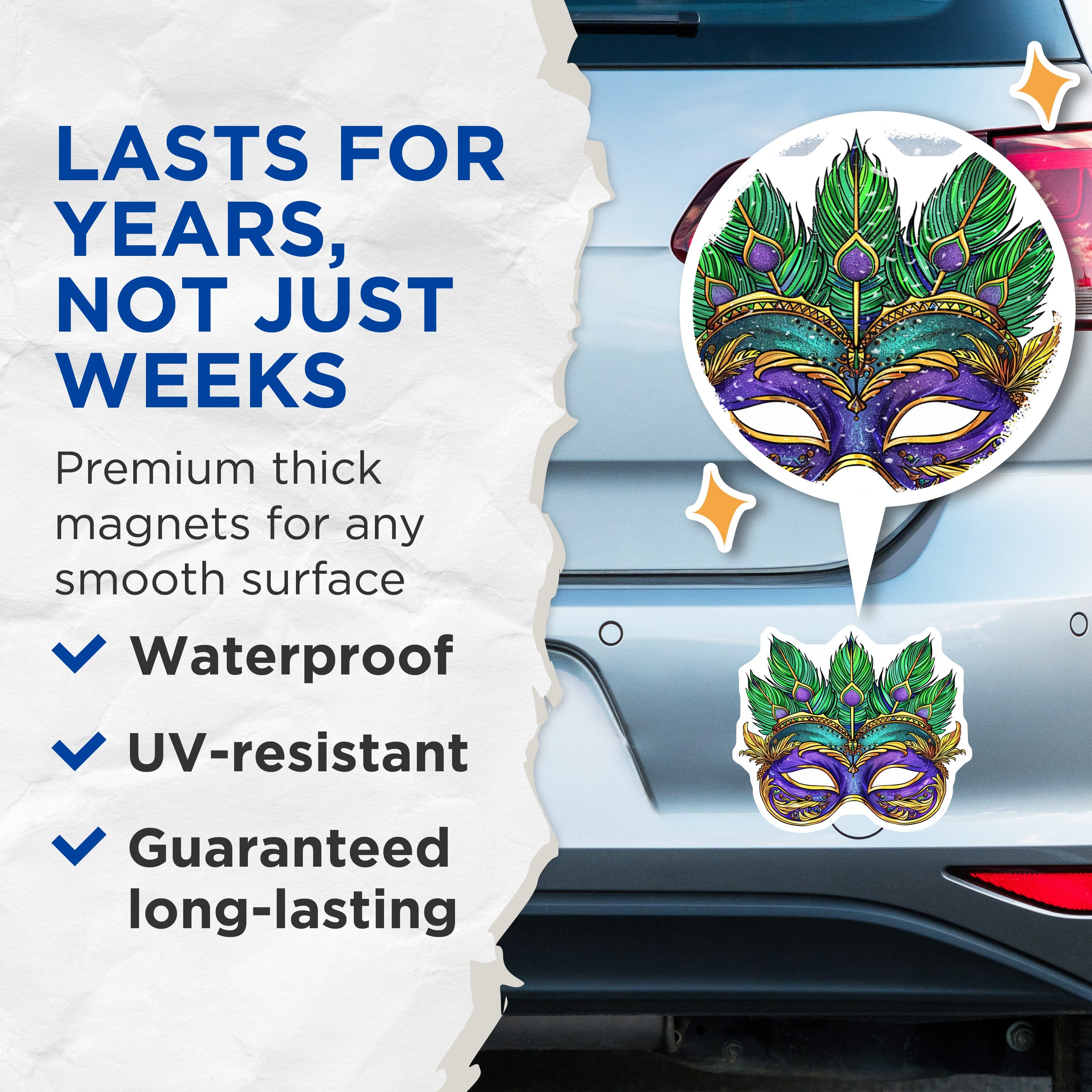 (2 Pack) Mardi Gras Mask Magnets - Masquerade Party Decor - Carnival Festival Art - New Orleans Fridge Accent - Celebration Souvenir - 5" - Thick Durable Magnet - Made in USA - MAG39023