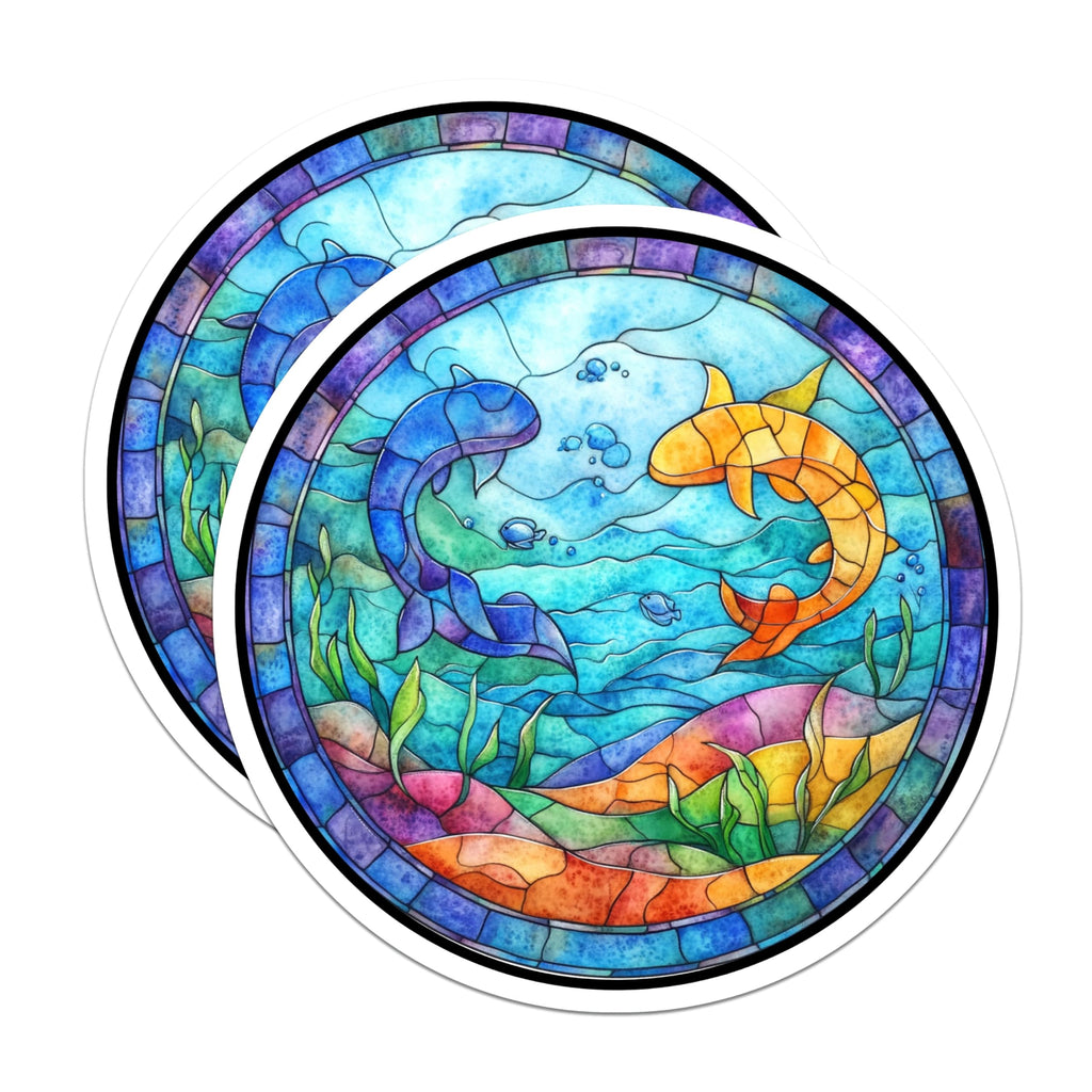 (2 Pack) Pisces Fish Magnets - Stained Glass Ocean Art - Zodiac Sign Decor Fridge - 5 Inches On Longest Side - Thick Durable Magnet - Made in USA - MAG28854