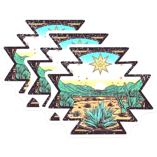 (3 Pack) Desert Landscape Decals - Southwest Cactus - Sunrise Decals - 3 Inches On Longest Side - Easy Peel & Apply - Made in USA - 3MCS4795