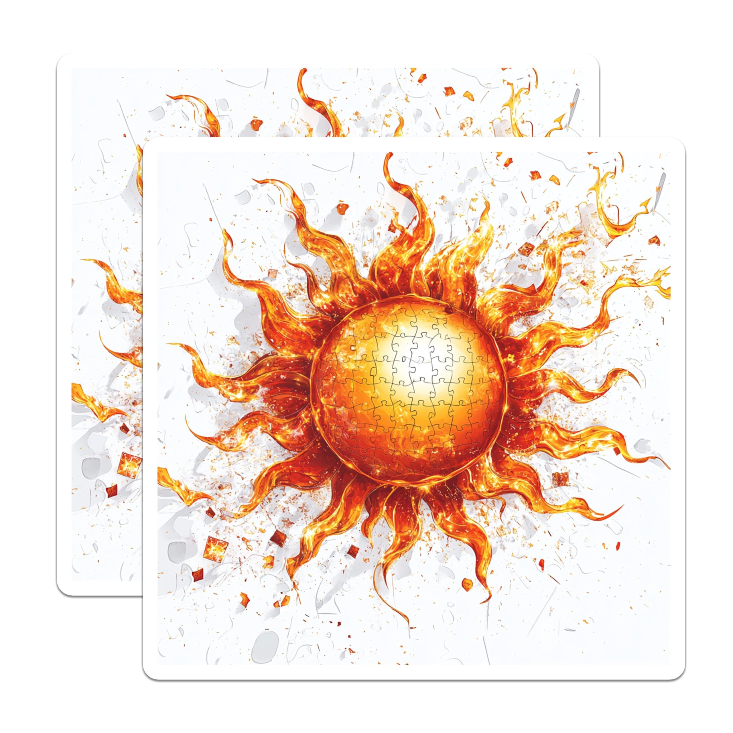 (2 Pack) Fiery Sun Magnets - Puzzle Art Decor - Vibrant Celestial Accent - 5 Inches On Longest Side - Thick Durable Magnet - Made in USA - MAG29002