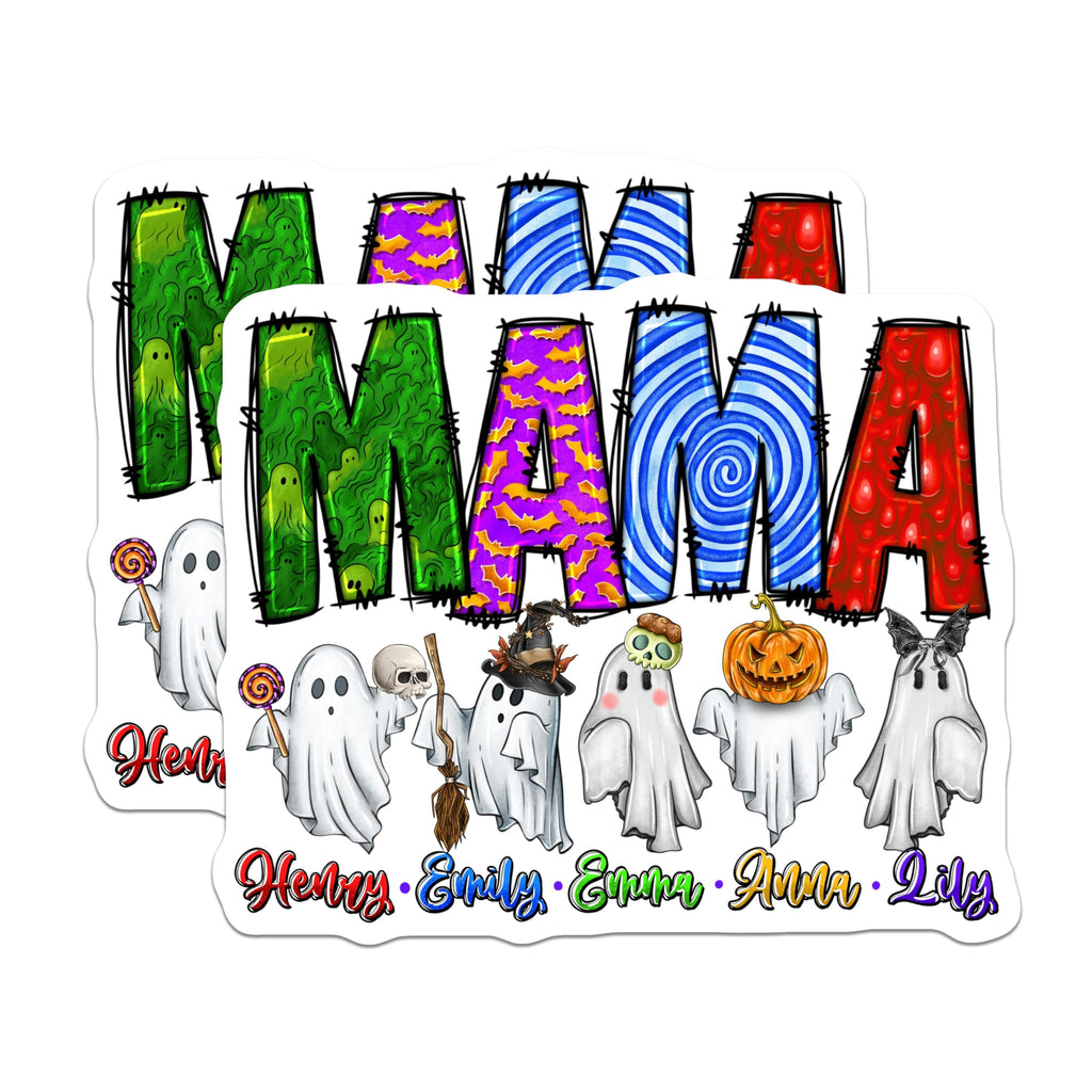 (2 Pack) Halloween Mama Magnets - Personalized Kids Names - Spooky Ghost Decor - 5 Inches On Longest Side - Thick Durable Magnet - Made in USA - MAG30739