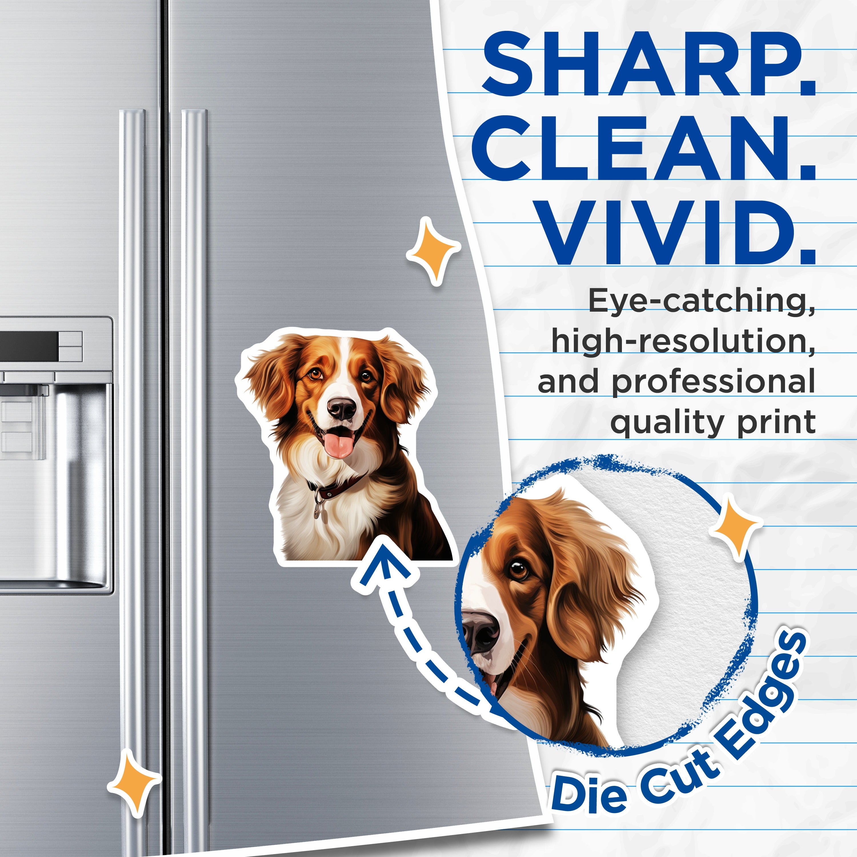 (2 Pack) Happy Dog Magnets - Smiling Aussie Collie Art - Pet Lover Refrigerator Decor - 5 Inches On Longest Side - Thick Durable Magnet - Made in USA - MAG38321