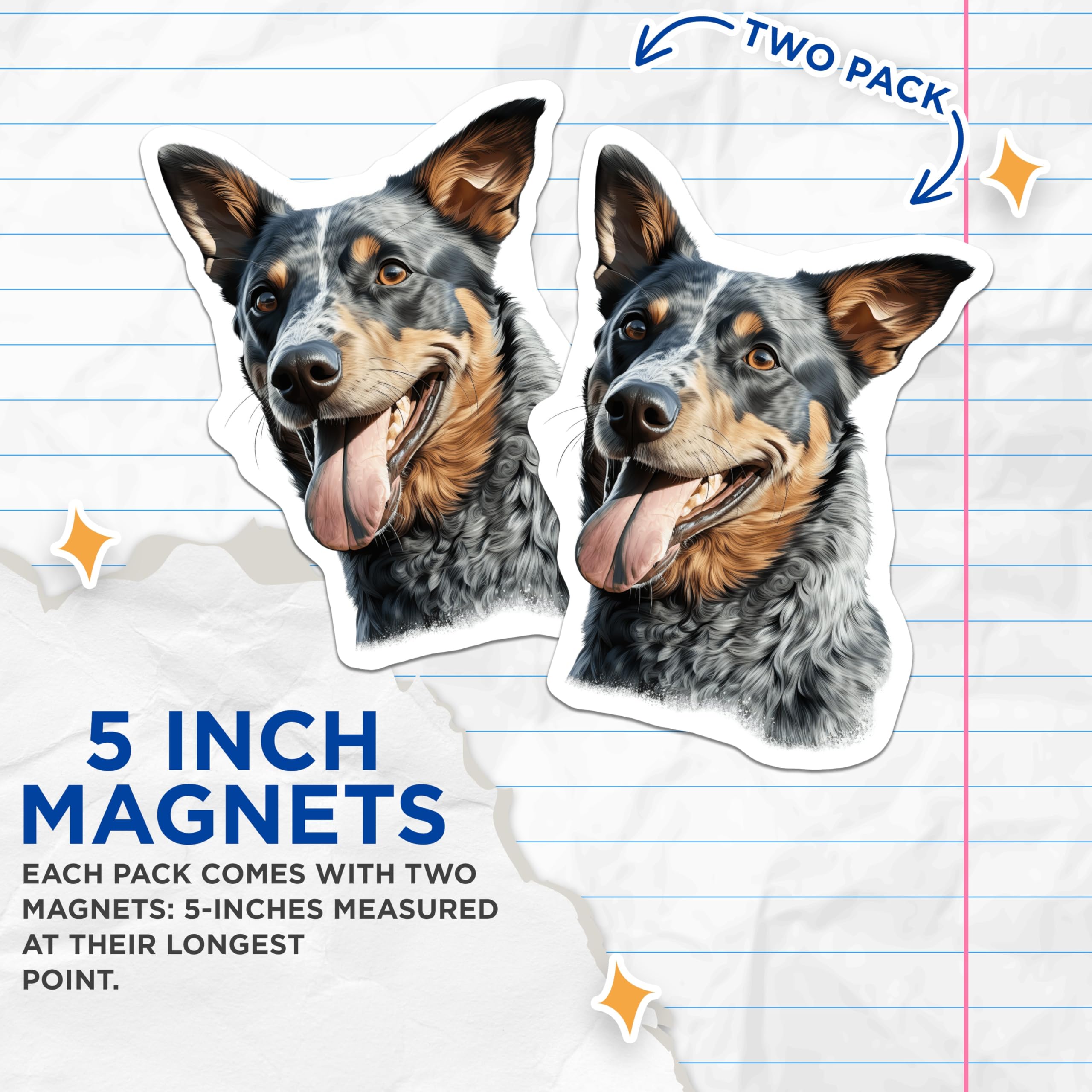 (2 Pack) Blue Heeler Magnets - Australian Cattle Dog Decor - Dog Mom Dad Present - 5 Inches On Longest Side - Thick Durable Magnet - Made in USA - MAG27247