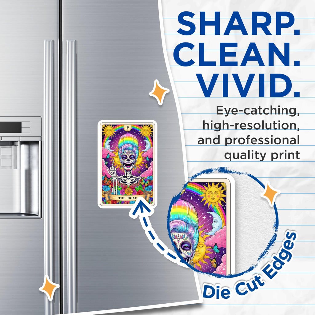 (2 Pack) Sugar Skull Tarot Card Magnets - Day of The Dead - Rainbow Hair Skeleton Decor - 5" On Longest Side - Premium Magnet - for Cars, Refrigerators, Toolboxes, Lockers - Made in USA - MAG16381