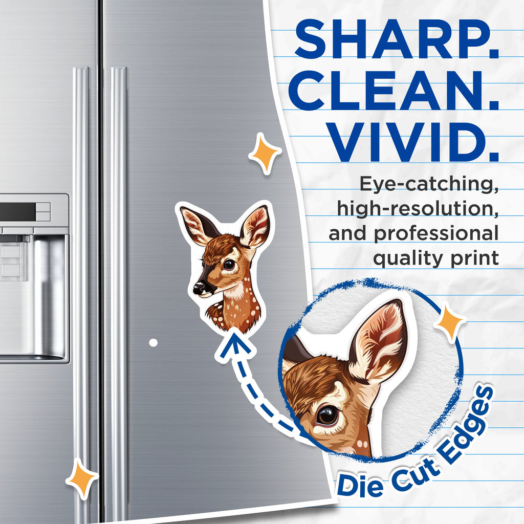 (2 Pack) Cute Fawn Magnets - Baby Deer Decor - Woodland Animal Art - Refrigerator Nursery Magnet Set - 5 Inches On Longest Side - Thick Durable Magnet - Made in USA - MAG38224