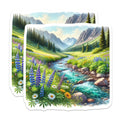 (2 Pack) Mountain River Magnets - Floral Meadow Art - Turquoise Water Landscape Magnet Set - 5" On Longest Side - Premium Magnet - for Cars, Refrigerators, Toolboxes, Lockers - Made in USA - MAG18353