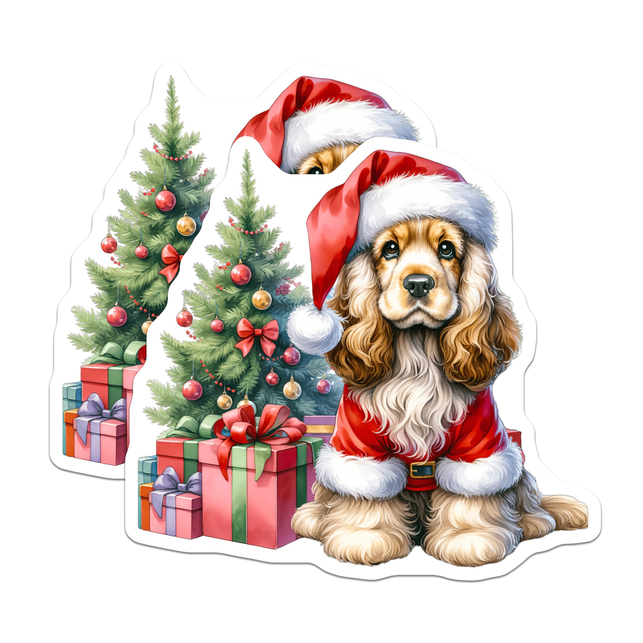 (2 Pack) Cocker Spaniel Christmas Magnets - Santa Dog Holiday Decor - Pet Lover Home Accent - 5 Inches On Longest Side - Thick Durable Magnet - Made in USA - MAG25458