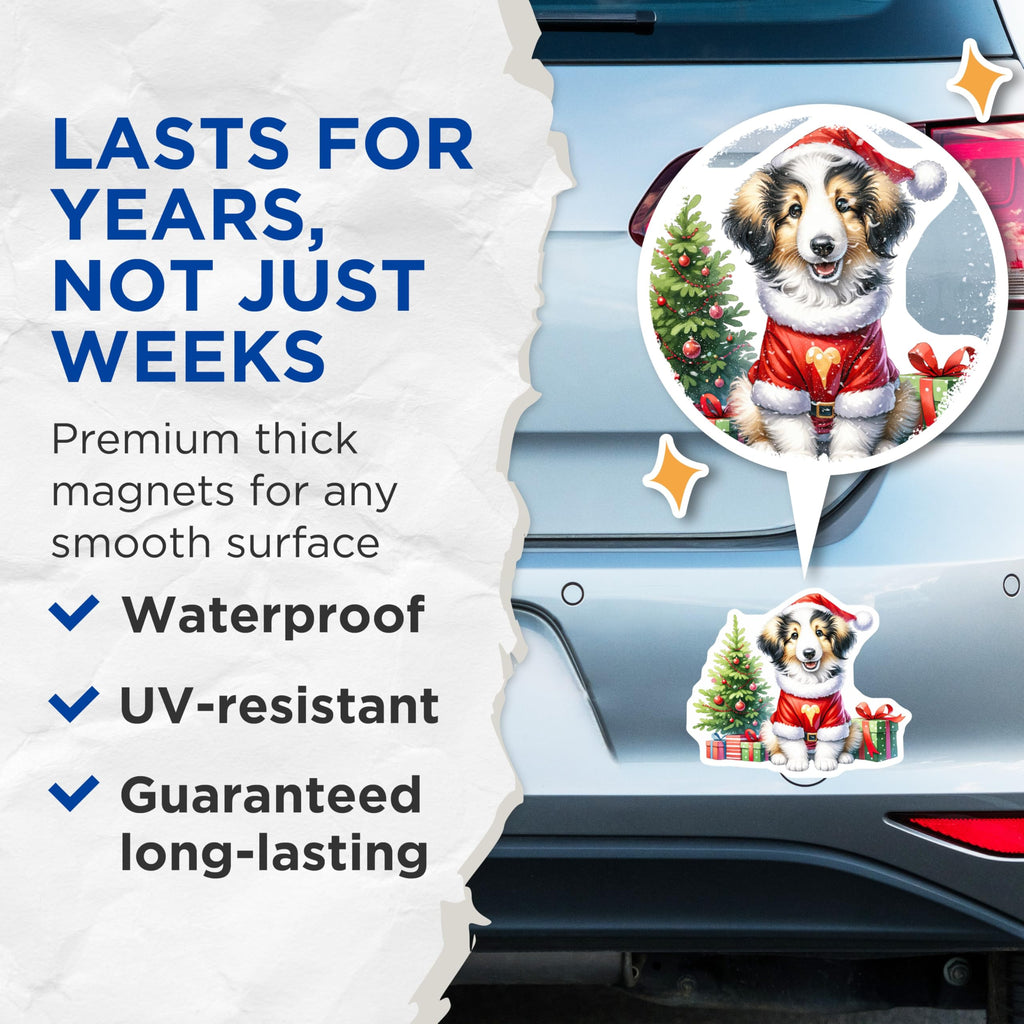 (2 Pack) Christmas Dog Magnets - Santa Puppy Decor - Holiday Pet Lover - 5 Inches On Longest Side - Thick Durable Magnet - Made in USA - MAG28093