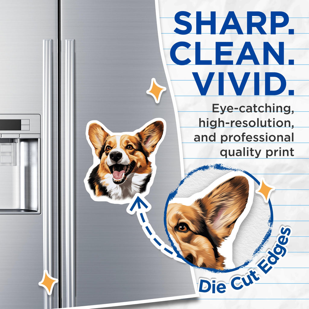 (2 Pack) Corgi Dog Magnets - Happy Smiling Puppy Fridge Decor - Pet Animal Lover Accessory - 5 Inches On Longest Side - Thick Durable Magnet - Made in USA - MAG24278