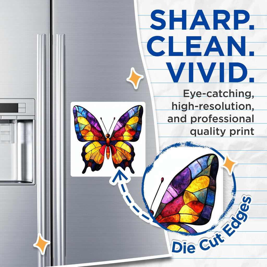 (2 Pack) Stained Glass Butterfly Magnets - Colorful Fridge Decor - Nature Lover Aesthetic - 5 Inches On Longest Side - Thick Durable Magnet - Made in USA - MAG25494