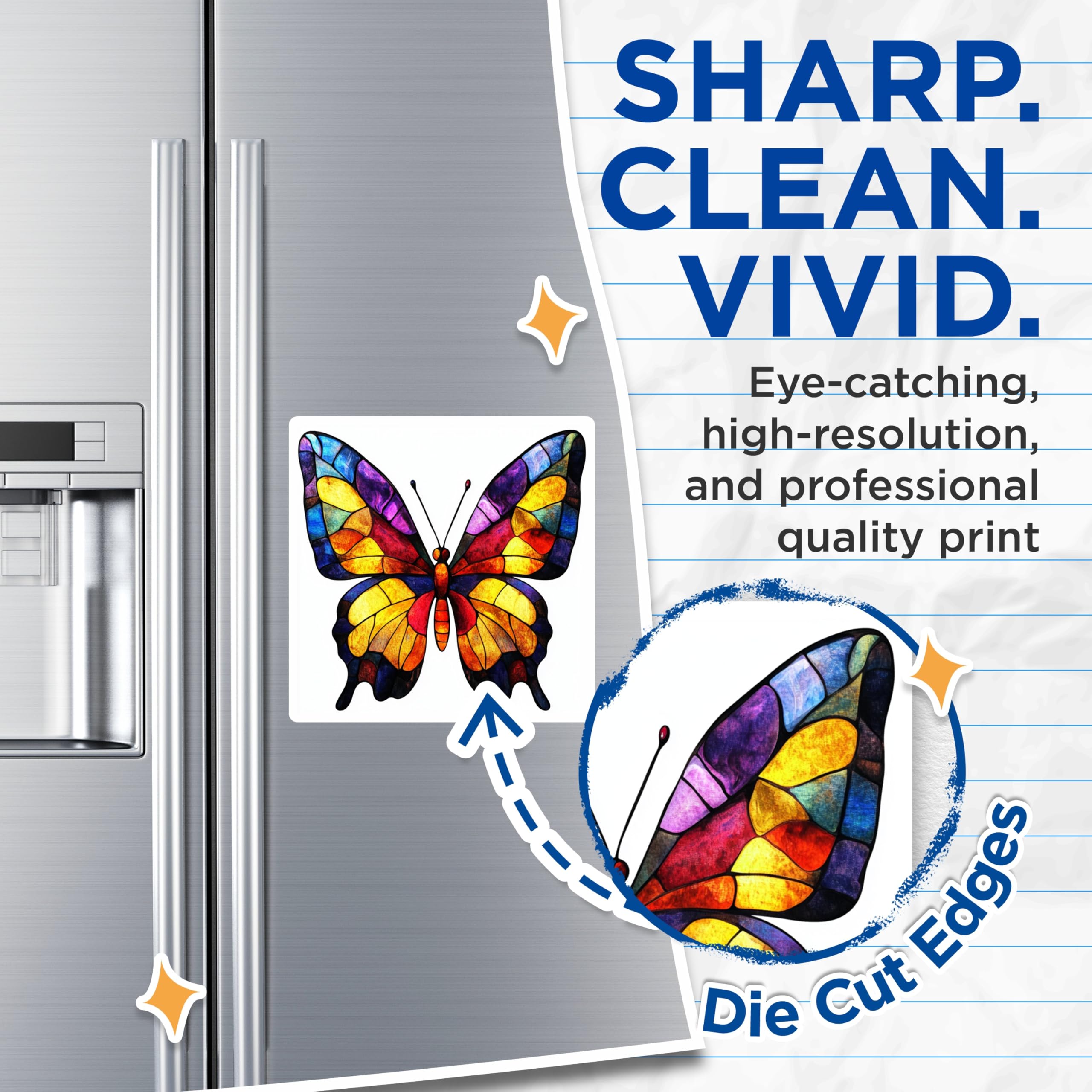 (2 Pack) Stained Glass Butterfly Magnets - Colorful Fridge Decor - Nature Lover Aesthetic - 5 Inches On Longest Side - Thick Durable Magnet - Made in USA - MAG25494