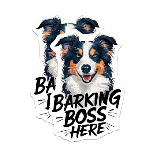 (2 Pack) Barking Boss Here Stickers - Funny Dog Stickers - Cute Pet Stickers - Animal Lover Stickers - 5" On Longest Side - Sticks to Smooth Flat Surfaces - Made in USA - BMCS3925